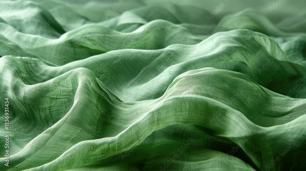 Poster Soft, flowing green fabric creating a serene and textured visual effect.