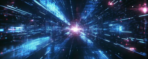 Obraz premium Digital Cyberspace with Particles and Digital Data Network Connections. High Speed Connection and Data Analysis Technology Digital Abstract Background Concept. Seamless Loopoble