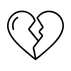 broken heart for love poems icon, poet’s day line art, poets icon - simple black line art icon of broken heart for love poems, symbolizing poets day celebrations. poet vector art.