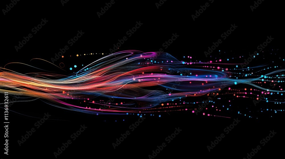 Poster a vibrant vector of colorful light trails creating a motion blur effect.