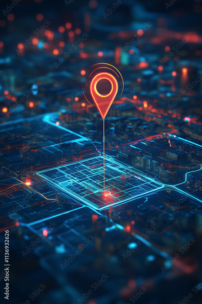 Aufkleber virtual land plot icon with gps and mapping data overlays, representing real estate development and 