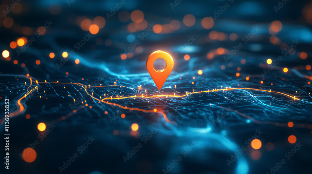 Poster virtual land plot icon with gps and mapping data overlays, representing real estate development and 
