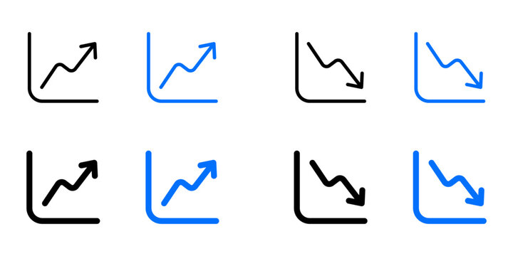 Growth and decline arrow icon. Increase and decrease symbol. Financial investment sign. Progress arrow pictogram.