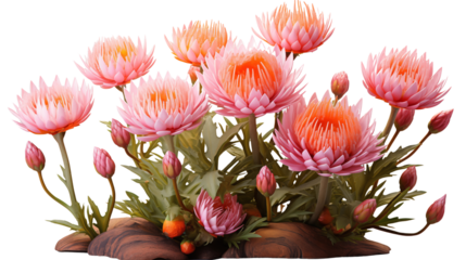 Close-up of a vibrant strawflower in full bloom, showcasing its bright, layered petals, isolated on transparent background.