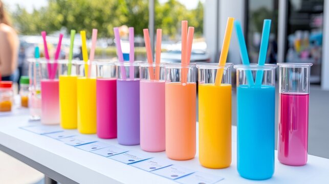 An energetic outdoor event displaying innovative science projects and experiments. - Powered by Adobe