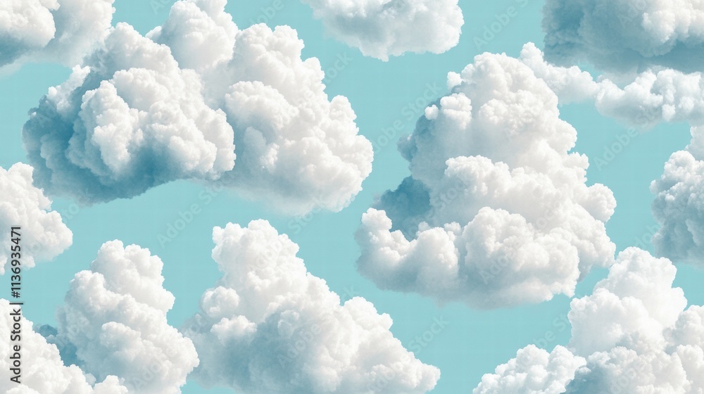 Poster fluffy white clouds float against a vibrant blue backdrop, creating a peaceful and enchanting atmosp