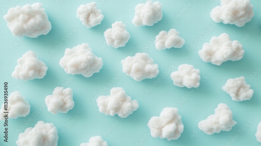 Aufkleber soft cotton clouds float playfully across a soothing aquamarine canvas, creating a dreamy and imagin