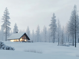 Beautiful winter landscape with modern country house