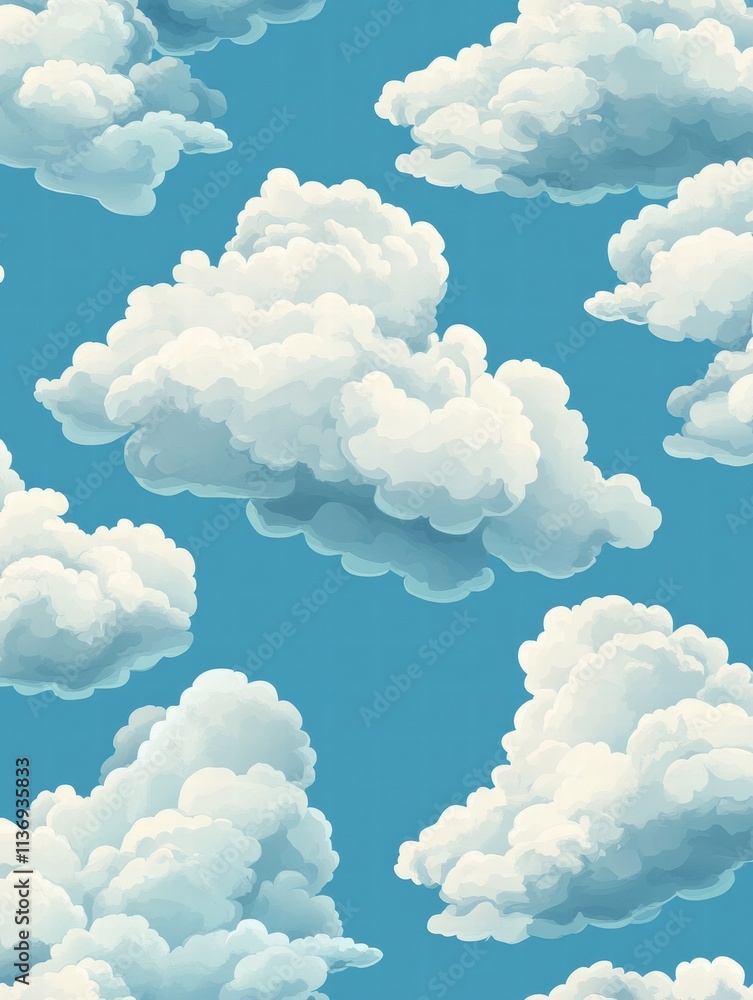 Aufkleber whimsical clouds float harmoniously against a vibrant blue backdrop, creating a seamless pattern ide