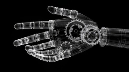 Intricate Wireframe Robot Hand Design
