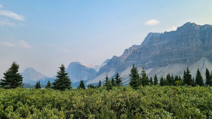Scenic views on Icefields Parkway between Banff National Park and Jasper in Alberta, Canada.