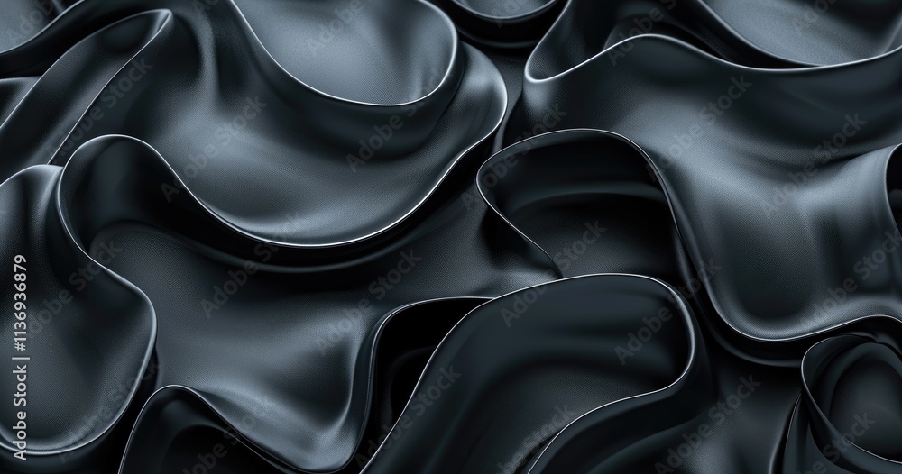 Poster abstract black fabric with flowing, wavy textures creating a dynamic visual effect.
