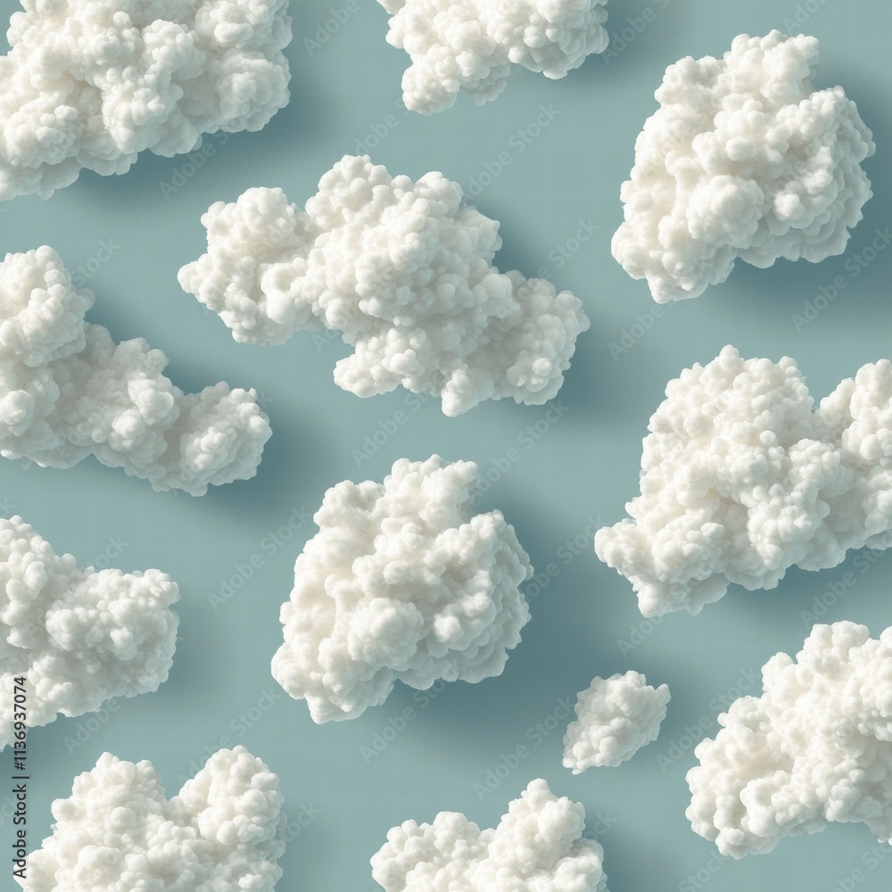 Poster delicate clusters of fluffy clouds float against a tranquil blue backdrop, evoking a sense of calm a