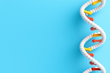 A conceptual medical backdrop with a 3D depiction of blue double helix DNA molecules, showcasing their technological uses in bioinformatics, genetic engineering, forensic DNA profiling, and