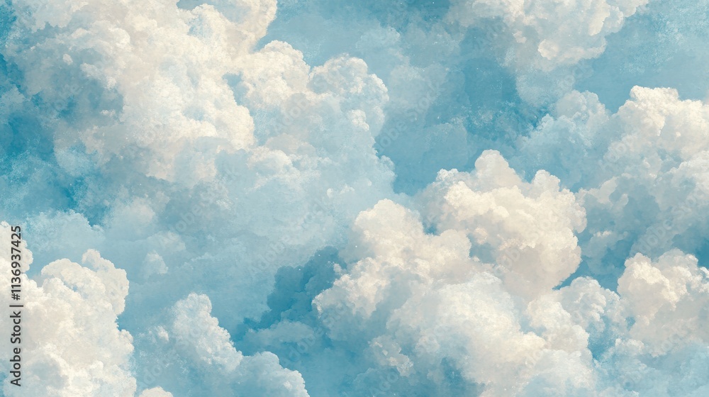Aufkleber explore a mesmerizing seamless pattern filled with delightful fluffy clouds set against a tranquil b