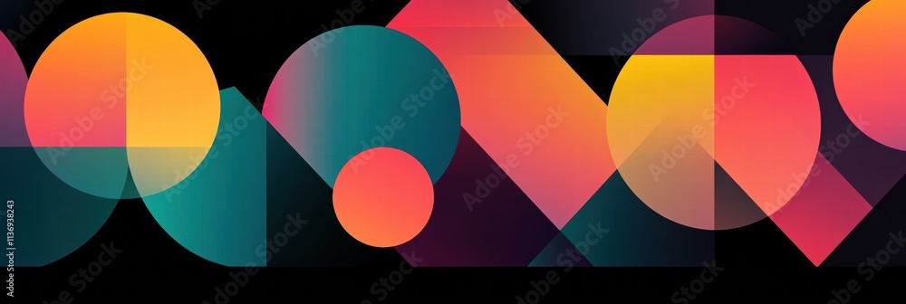 Poster filled with striking circles and geometric forms, this seamless pattern embraces vibrant colors that