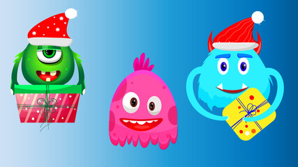 Fun Christmas monsters with gifts