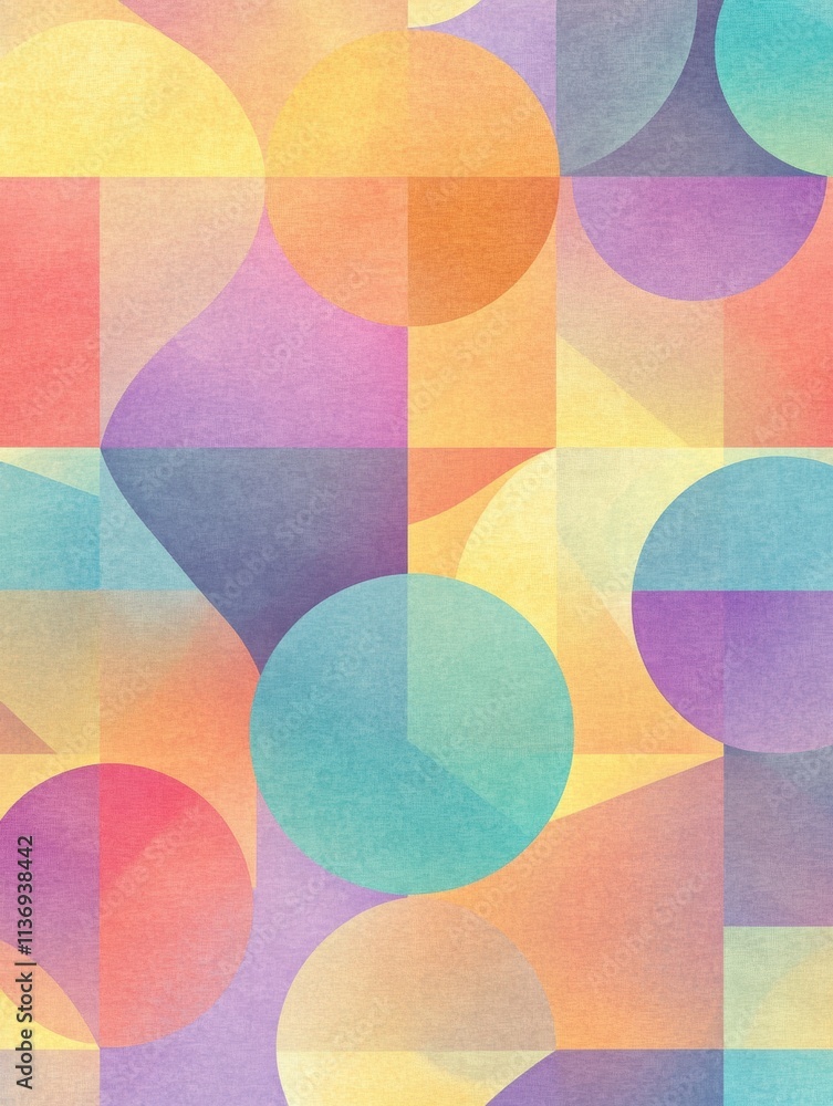Poster colorful geometric shapes in a seamless pattern create a lively atmosphere with their vibrant tones,