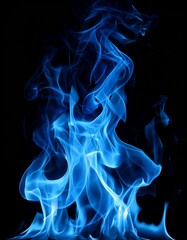 Fototapeta premium image de feu bleu sur fond, noir, flammes brulantes de gaz en ia