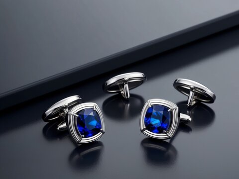 Elegant Sapphire Cufflink Set with Sleek Design for Formal Occasions