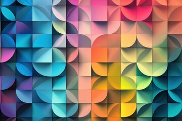 This captivating seamless pattern features a dynamic arrangement of geometric shapes in an array of vibrant colors, creating a lively and modern feel. Generative AI