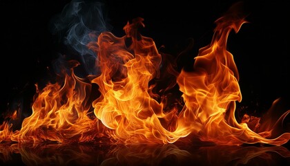 Fototapeta premium image de feu sur fond, noir, flammes brulantes en ia