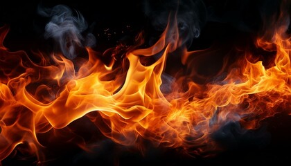 image de feu sur fond, noir, flammes brulantes en ia