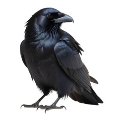 Fototapeta premium A close-up portrait of a black raven with its beak open, showing its sharp features and glossy feathers