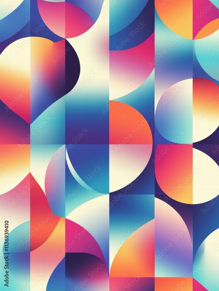 Poster colorful hearts and circles intertwine to create a captivating seamless pattern that evokes feelings