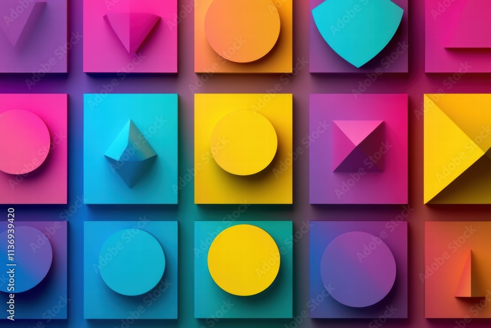 Aufkleber dynamic arrangement of geometric shapes in vivid colors forms a striking seamless pattern ideal for 