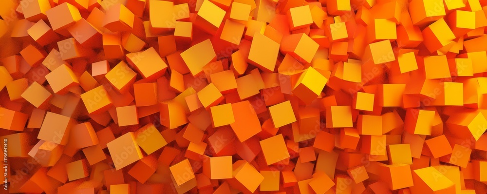 Aufkleber abstract wallpaper made of interlocking orange and yellow blocks. tech with copy-space.