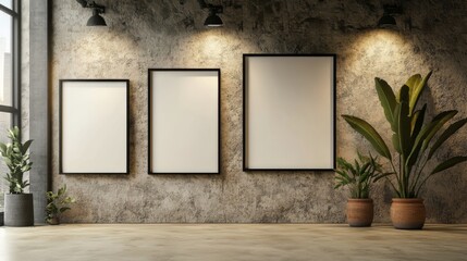 Modern Rustic Interior Design with Empty Frames and Plants