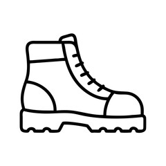 hiking boots icon, summer holiday line art, holiday icon - simple black line art icon of hiking boots, for summer holiday celebrations. holiday vector art.