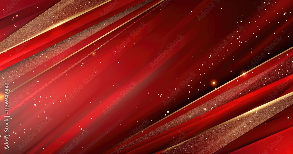 Poster abstract red background with diagonal lines and sparkles, suitable for festive designs.