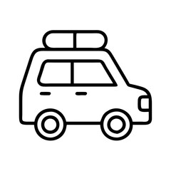 road trip car icon, summer holiday line art, holiday icon - simple black line art icon of road trip car, for summer holiday celebrations. holiday vector art.