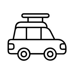 road trip car icon, summer holiday line art, holiday icon - simple black line art icon of road trip car, for summer holiday celebrations. holiday vector art.