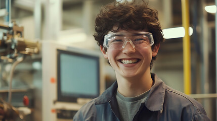 Fototapeta premium Confident Factory Employee Wearing Protective Glasses