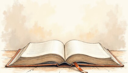 Hand-drawn open book mockup with bookmark, soft vintage tones