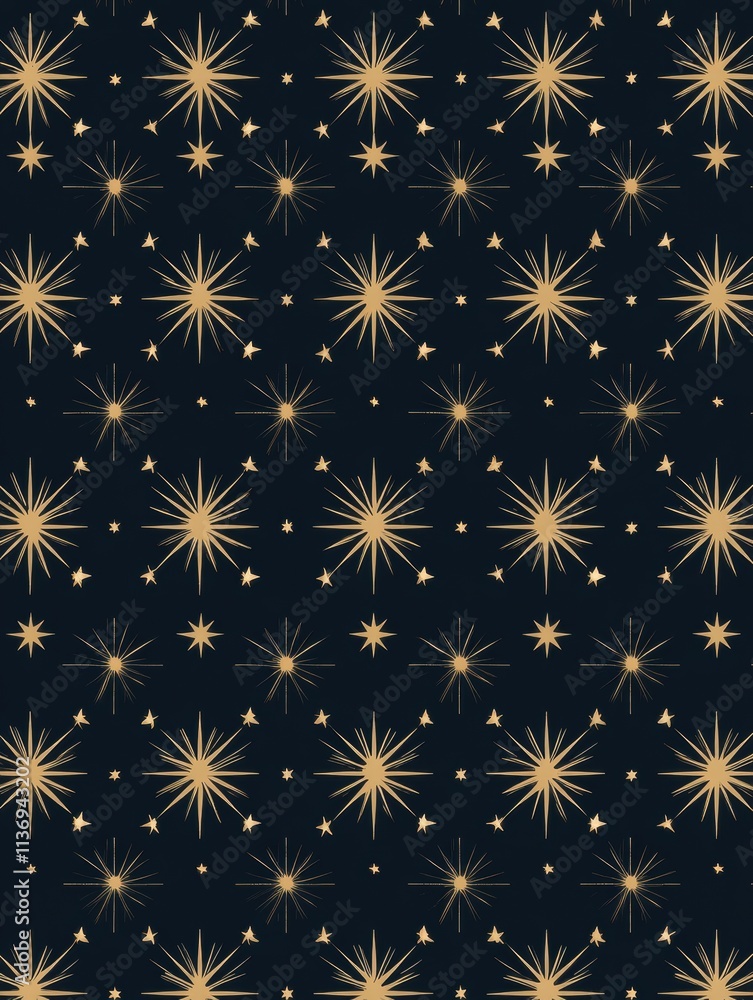 Aufkleber delicate golden stars and bursts scatter across a black canvas, creating an enchanting and celestial