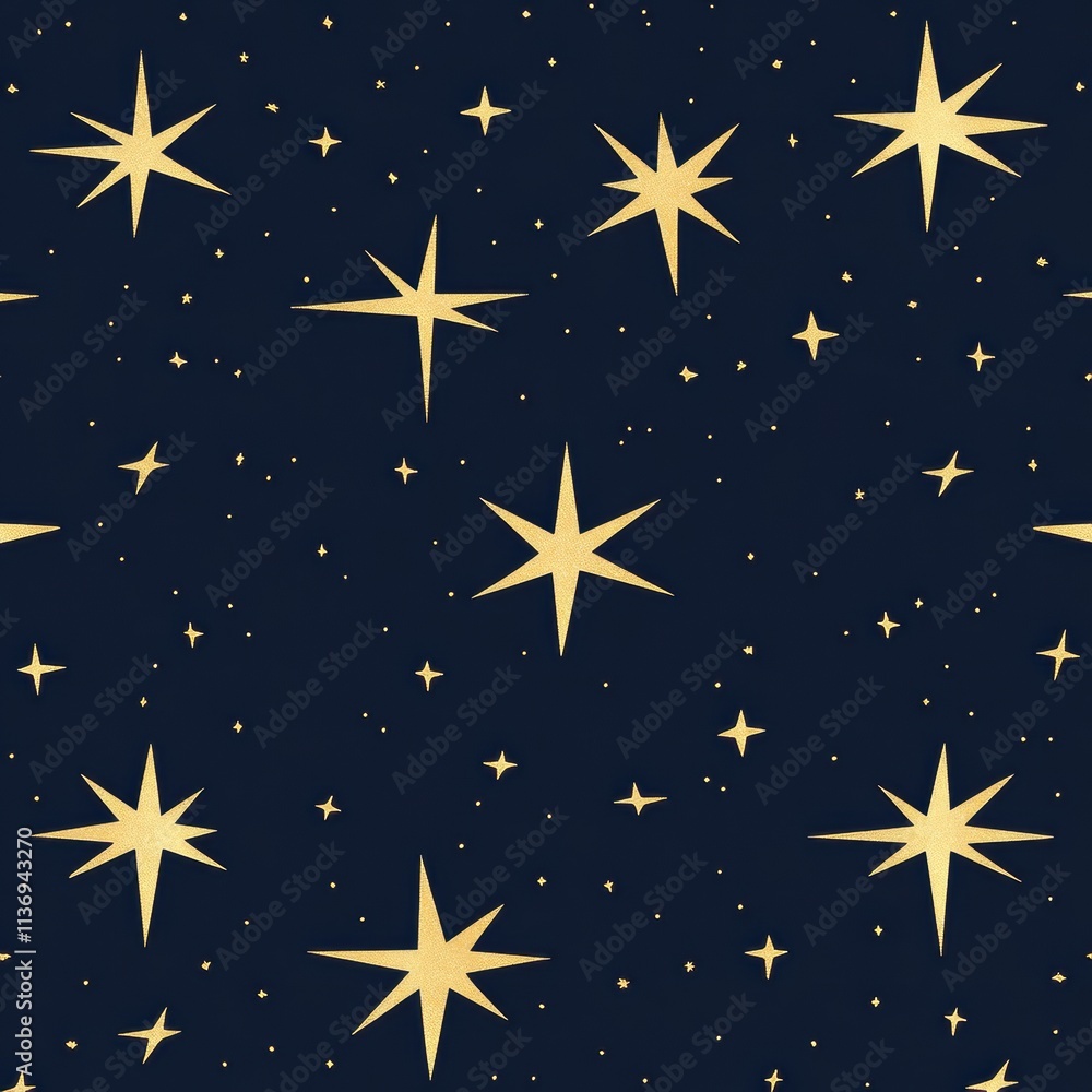 Poster delicate golden stars scatter across a dark navy blue background, creating a whimsical and enchantin