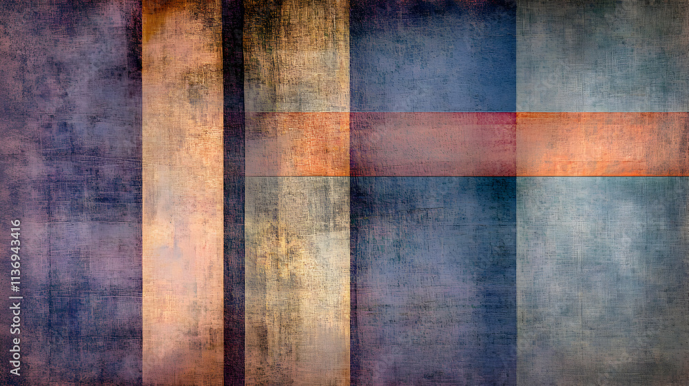 Poster abstract geometric background with textured blocks in muted earth tones and blues, ideal for design 