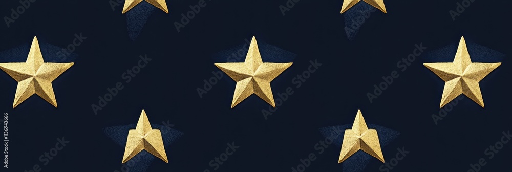 Poster intricate design features alternating golden stars on a deep blue canvas, ideal for textiles or wall
