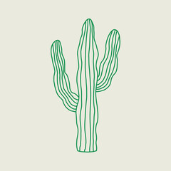 Hand Drawn Line Green Cactus Illustration