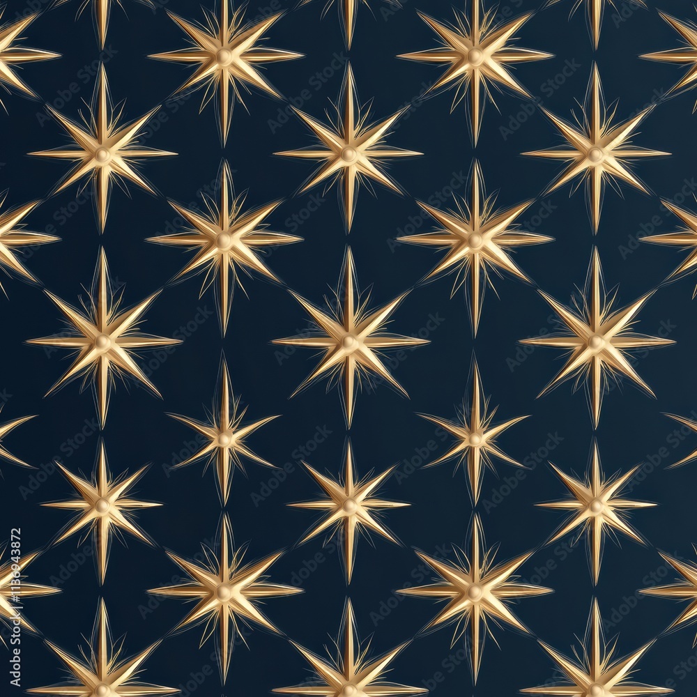 Poster a captivating seamless pattern of shimmering golden stars against a rich blue background creates a d