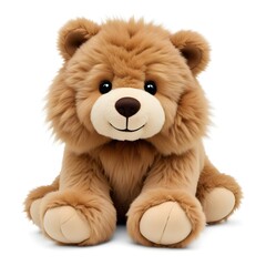 A plush stuffed toy bear with a soft, fluffy coat and a warm smile