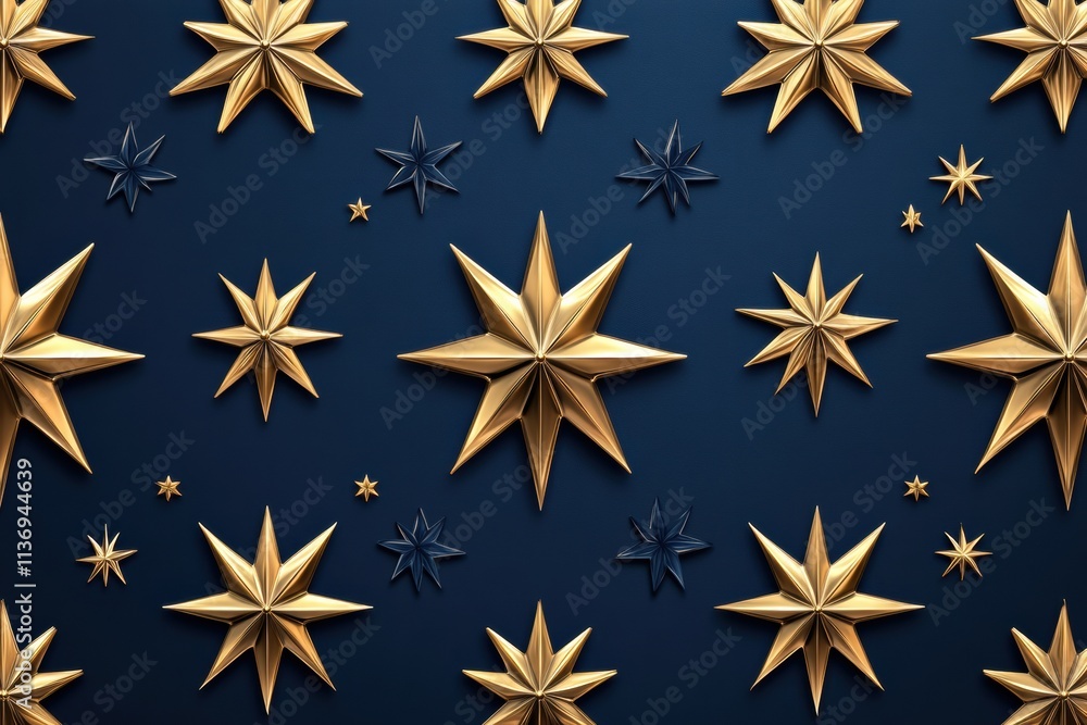 Aufkleber gold and dark blue stars create a striking seamless pattern, perfect for adding a touch of elegance 