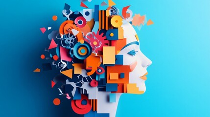 Abstract Collage Portrait of a Woman with Geometric Shapes