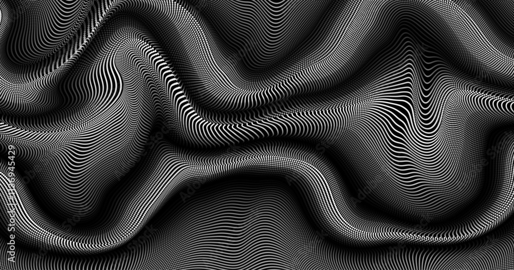 Poster wave pattern vector. 3d black and white abstract digital particles background. technology concept. a