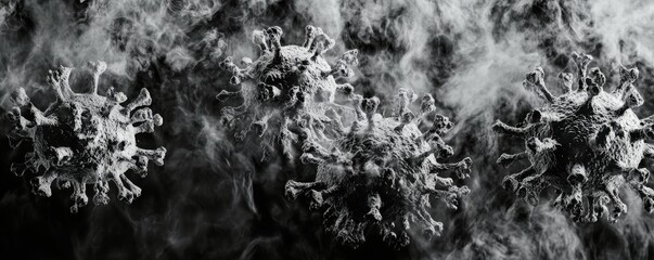 Corona virus on a black and white background - The concept of microbiology and virology