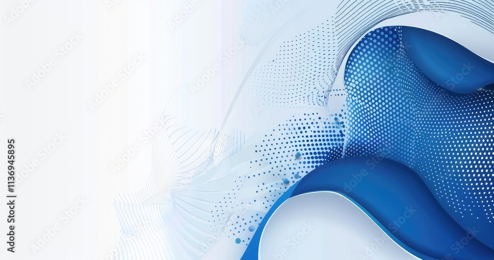 Poster abstract design featuring blue curves and patterns, suitable for backgrounds or digital projects.